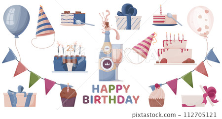 Happy birthday, greeting card elements 112705121