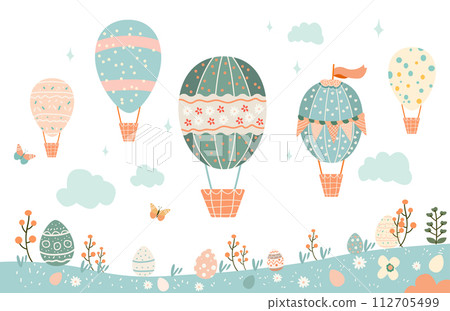 Happy Easter greeting card with eggs in air balloons shape spring holiday celebration card 112705499