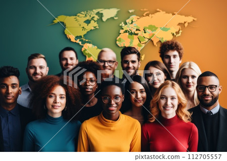 Group of different ethnicities. International Day office background. Generative AI Group of different ethnicities. International Day office background. Generative AI 112705557