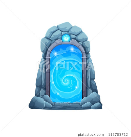 Magic portal door for fantasy game, gate in stone rock arch with blue plasma, cartoon vector. Portal door or parallel world entrance for time and space teleport, mystery doorway portal in cave Magic portal door for fantasy game, gate in stone rock arch with blue plasma, cartoon vector. Portal door or parallel world entrance for time and space teleport, mystery doorway portal in cave 112705712