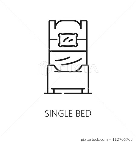 Single bed icon from hotel and restaurant. Thin linear single bed outline icon isolated on white, symbol for web and mobile app 112705763