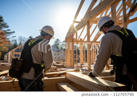 Construction Workers Framing New Home. Generative AI 112705790