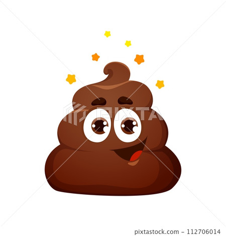 Cartoon poop emoji with gold stars. Funny poo excrement vector character or brown toilet shit emoticon with happy smile and eyes. Stinky pile of dog crap, cheerful poop personage, joyful stool emoji Cartoon poop emoji with gold stars. Funny poo excrement vector character or brown toilet shit emoticon with happy smile and eyes. Stinky pile of dog crap, cheerful poop personage, joyful stool emoji 112706014