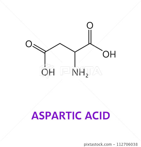 Neurotransmitter, aspartic acid chemical formula and molecular structure, vector molecule. Aspartic acid or aspartate molecular formula of neuromodulator or neurotransmitter in human body biosynthesis Neurotransmitter, aspartic acid chemical formula and molecular structure, vector molecule. Aspartic acid or aspartate molecular formula of neuromodulator or neurotransmitter in human body biosynthesis 112706038