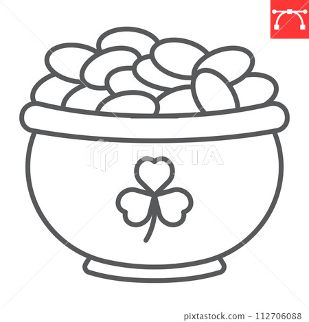 Pot of gold line icon, St. Patrick's Day and holiday, cauldron with coin vector icon, vector graphics, editable stroke outline sign, eps 10. 112706088