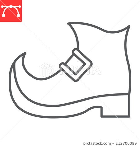 Leprechaun boot line icon, St. Patrick's Day and holiday, leprechaun shoes vector icon, vector graphics, editable stroke outline sign, eps 10. 112706089