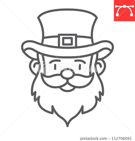 Leprechaun line icon, St. Patrick's Day and holiday, gnome face vector icon, vector graphics, editable stroke outline sign, eps 10. Leprechaun line icon, St. Patrick's Day and holiday, gnome face vector icon, vector graphics, editable stroke outline sign, eps 10. 112706091