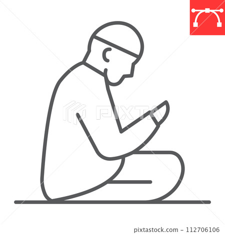 Islamic prayer line icon, Ramadan and muslim, namaz vector icon, vector graphics, editable stroke outline sign, eps 10. Islamic prayer line icon, Ramadan and muslim, namaz vector icon, vector graphics, editable stroke outline sign, eps 10. 112706106