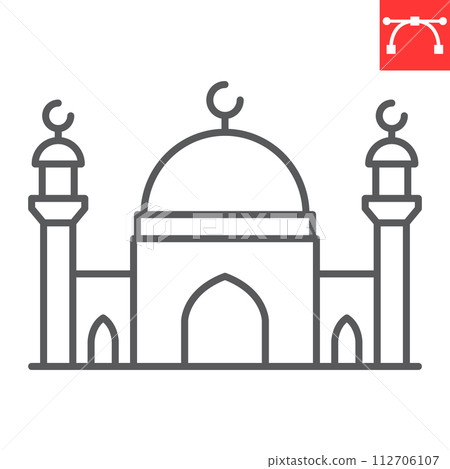 Mosque line icon, Ramadan and Islamic, mosque vector icon, vector graphics, editable stroke outline sign, eps 10. 112706107