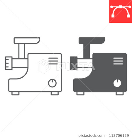 Meat grinder line and glyph icon, home appliances and kitchen equipment , electric mincer vector icon, vector graphics, editable stroke outline sign, eps 10. 112706129