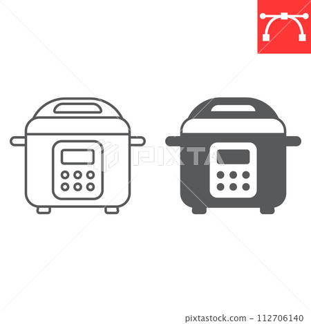 Multicooker line and glyph icon, home appliances and kitchen, pressure cooker vector icon, vector graphics, editable stroke outline sign, eps 10. 112706140