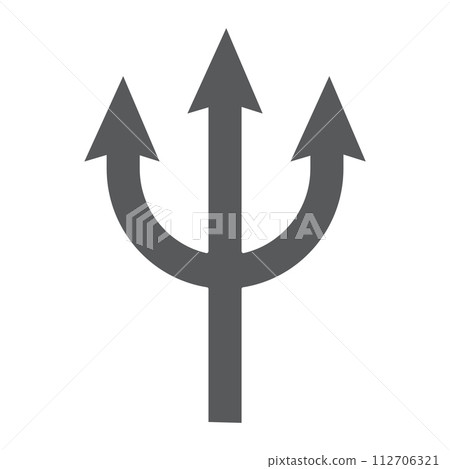 Trident glyph icon, spear and devil, pitchfork sign, vector graphics, a solid pattern on a white background. Trident glyph icon, spear and devil, pitchfork sign, vector graphics, a solid pattern on a white background. 112706321