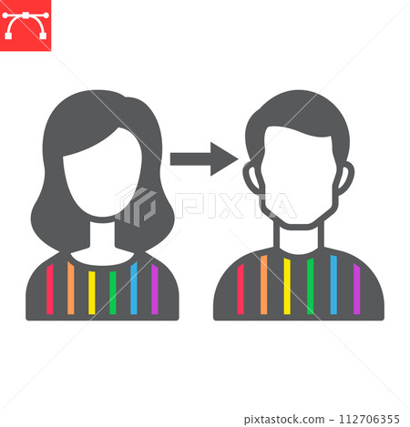 Gender transition glyph icon, LGBT and transgender, sex change vector icon, vector graphics, editable stroke solid sign, eps 10. 112706355