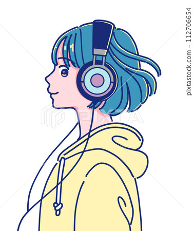 girl listening to music with headphones girl listening to music with headphones 112706654