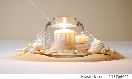 Symbolic union, light, sand blend embody togetherness commitment moments, AI Generated 112706695