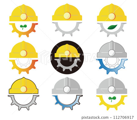 Construction related logo helmet and gear icon set illustration material 112706917