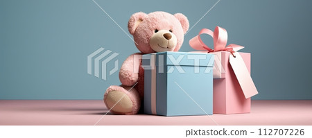AI-generated content. Gift boxes with red ribbons, with studio lighting and backdrop. Present, surprises, celebration and gift warping. AI-generated content. Gift boxes with red ribbons, with studio lighting and backdrop. Present, surprises, celebration and gift warping. 112707226