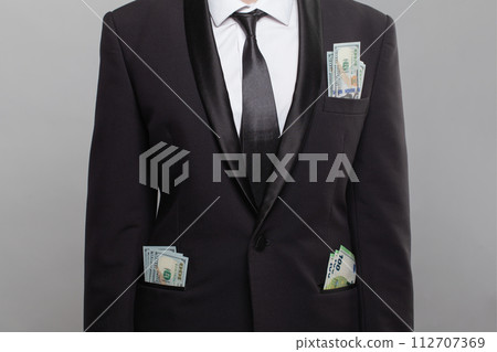 Pocket with Dollar cash money and Euro banknote 112707369