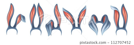 Bunny ears. Easter rabbit 3D headband. Head costume festive decoration. Realistic pink animal band. Portrait element. Cute accessory. Photo booth mask. Vector cartoon carnival clothing set 112707452