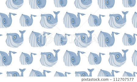 Decorative pattern with a stylized blue whale on a white background 112707577