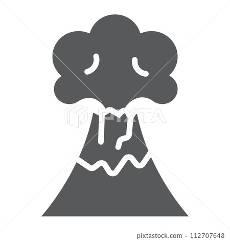 Volcanic eruption glyph icon, disaster and explosion, volcano erupting sign, vector graphics, a solid pattern on a white background, eps 10. 112707648