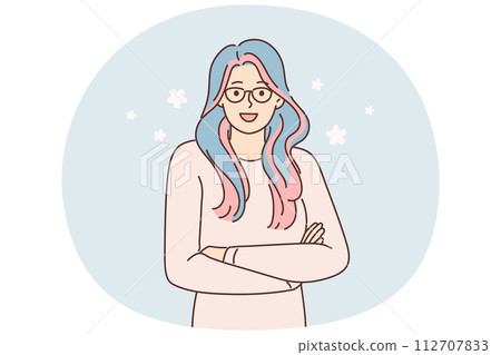 Smiling woman with colorful hair 112707833