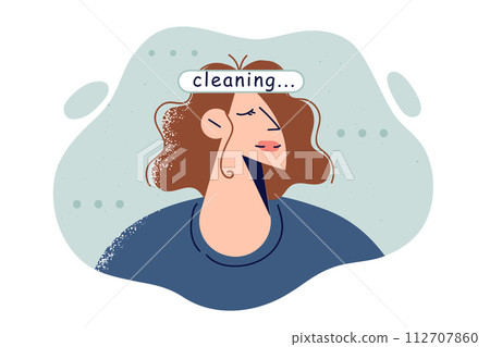 Woman is trying to clear head of bad thoughts and emotions in order to escape mental burnout 112707860