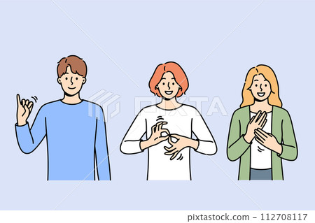 Deaf and mute people use sign language to communicate by making different gestures Deaf and mute people use sign language to communicate by making different gestures 112708117