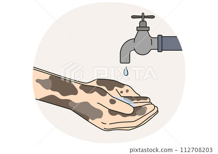 Person with dirty hands wait for tap water 112708203