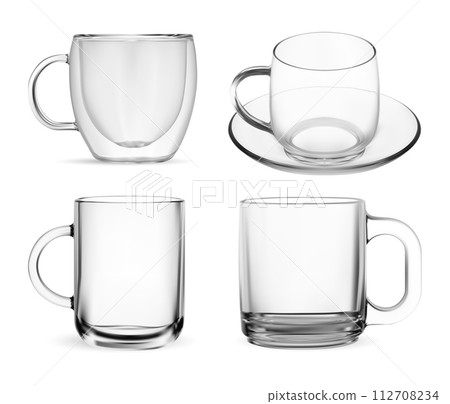 Transparent glass cup set. Double wall tea mug mockup 112708234