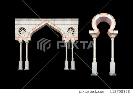Details, elements of buildings classical architecture. Isolated on a black. Templates for art, design. 112708558