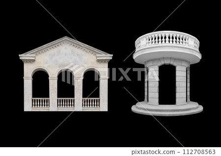 Details, elements of buildings classical architecture. Isolated on a black. Templates for art, design. Details, elements of buildings classical architecture. Isolated on a black. Templates for art, design. 112708563