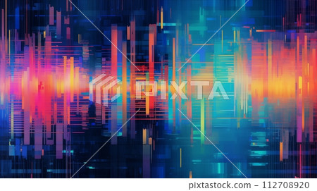 Lively glitch art on vibrant backdrop, modern digital aesthetics, AI Generated 112708920