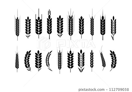 Wheat Ears Icons and Logo Set. For Identity Style. Organic wheat, bread agriculture. Vector Wheat Ears Icons and Logo Set. For Identity Style. Organic wheat, bread agriculture. Vector 112709038