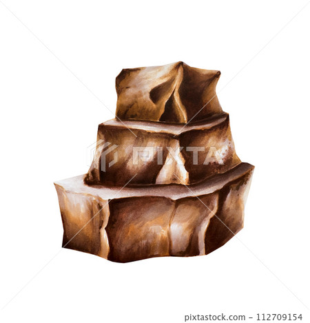 Watercolor stack pieces of chocolate . Hand drawn realistic dark milk and dark sweet illustration isolated on white background. For designers, packaging design, menu, decoration, postcards, wrapping 112709154