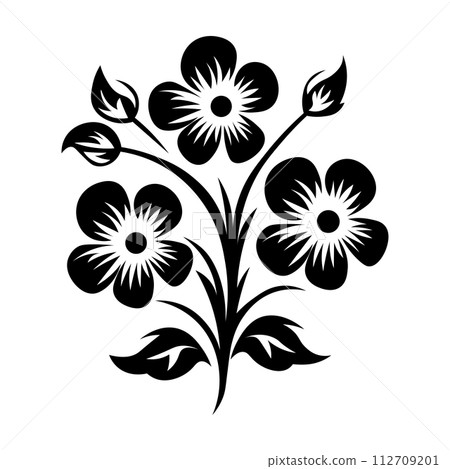 black vector flower icon on white background 112709201