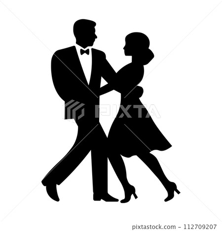 dancing couple silhouette on white background dancing couple silhouette on white background 112709207