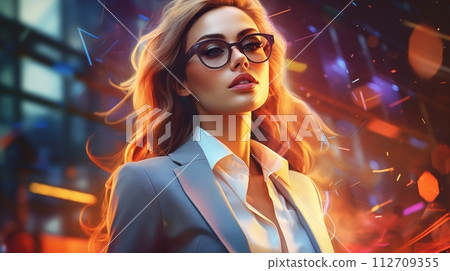 Exuberant businesswoman exudes confidence, radiant with self-assurance, AI Generated Exuberant businesswoman exudes confidence, radiant with self-assurance, AI Generated 112709355