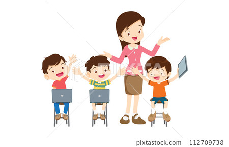 teacher and kids learning computer technology education courses 112709738