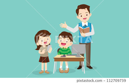 teacher and kids learning computer technology education courses 112709739