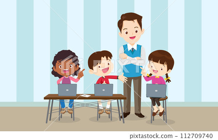 teacher and kids learning computer technology education courses 112709740