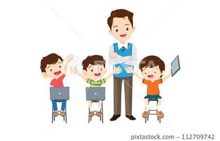 teacher and kids learning computer technology education courses 112709742