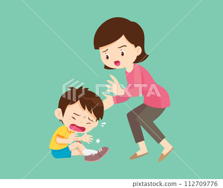 Comforting sad children with parent Comforting sad children with parent 112709776