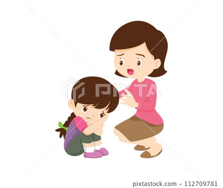 Comforting sad children with parent Comforting sad children with parent 112709781