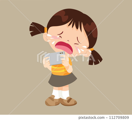 crying angry kid addicted mobile phone 112709809