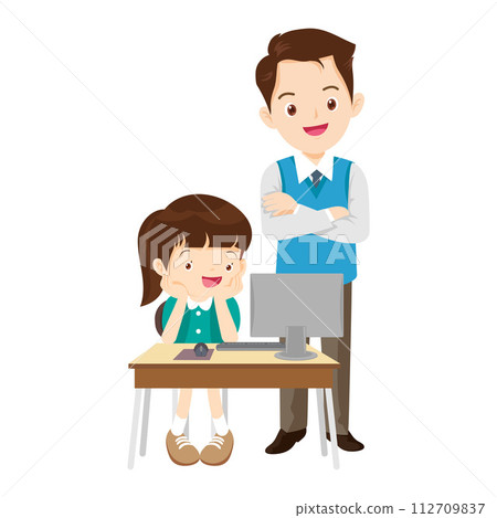 happy teacher and student learning computer happy teacher and student learning computer 112709837