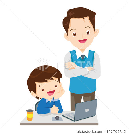 happy teacher and student learning computer 112709842