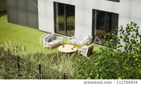 design and furniture in modern patio. 3d render 112709934