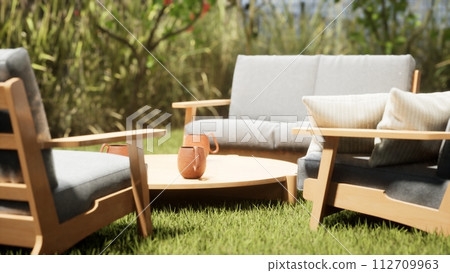 design and furniture in modern patio. 3d render 112709963