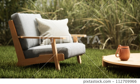 design and furniture in modern patio. 3d render 112709966